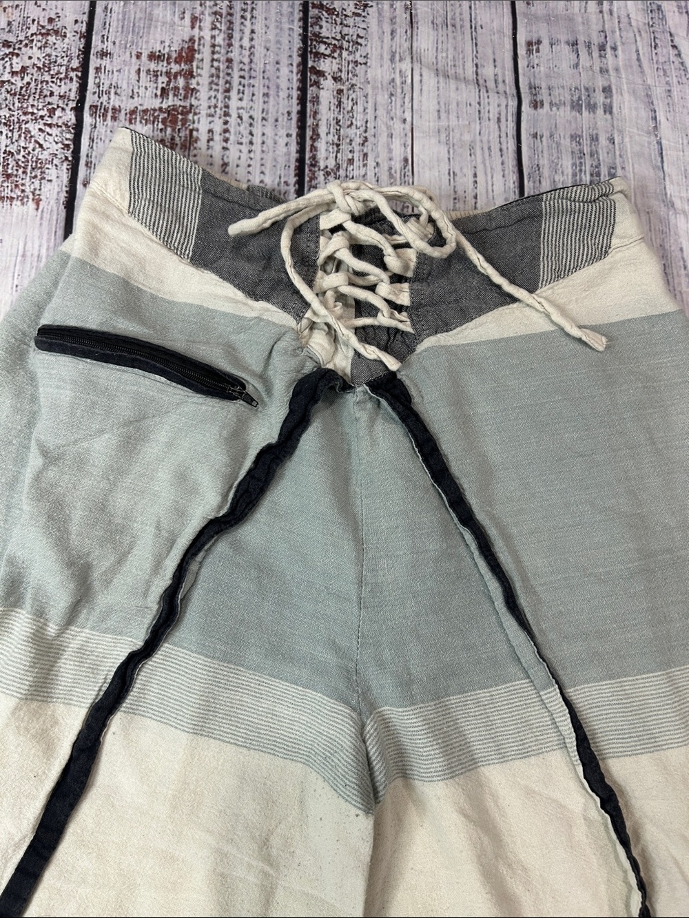 Wide Leg Striped Linen Blend Pants in Cream & Gray - Picture 3 of 6